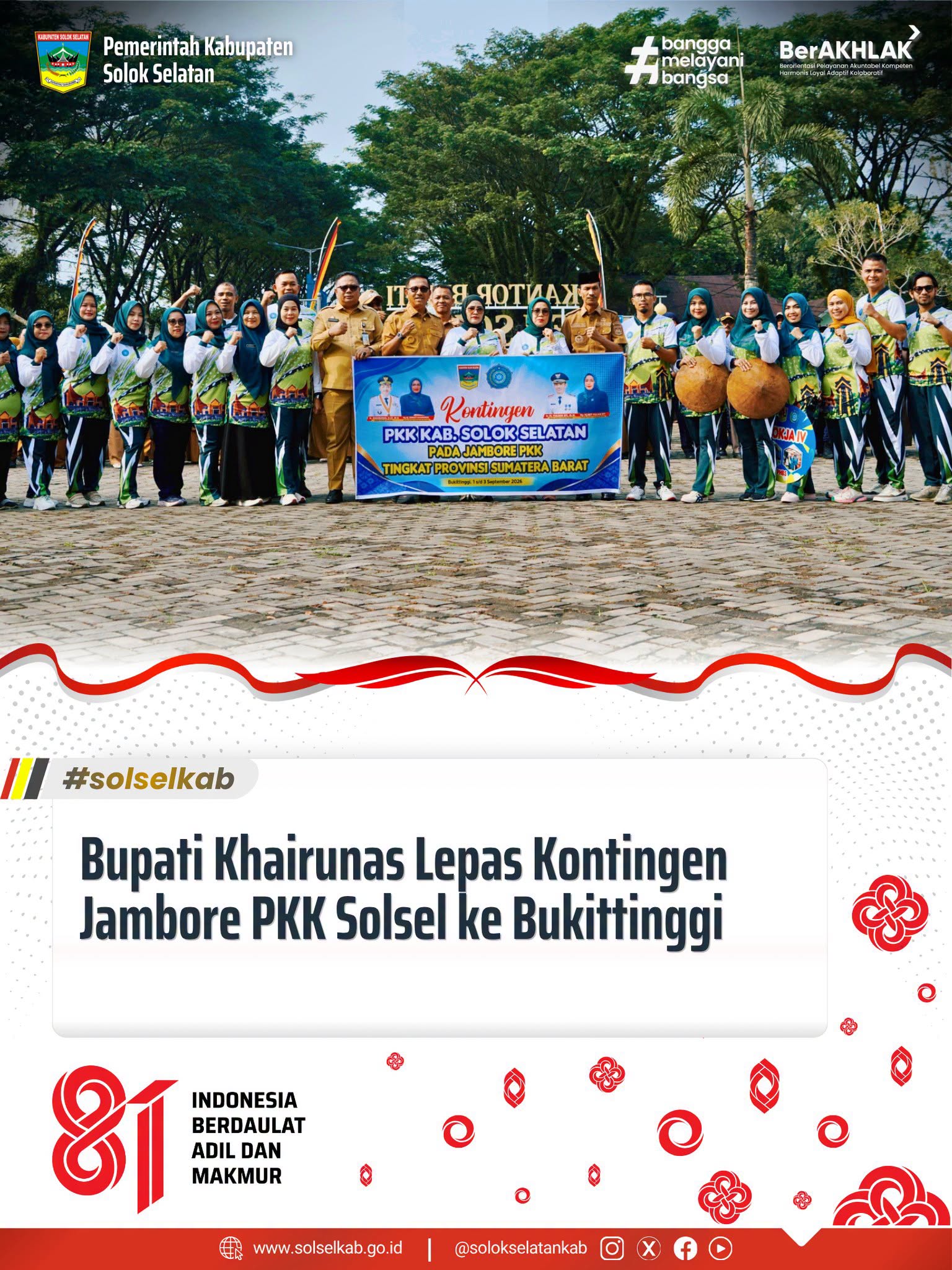 Bupati Khairunas Lepas Kontingen Jambore PKK Solsel ke Bukittinggi
